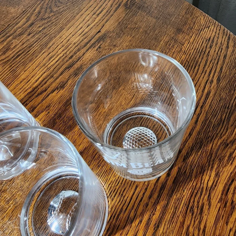3 Jim Beam Etched Whiskey Glasses - Basketball,Golfball Baseball On bottom